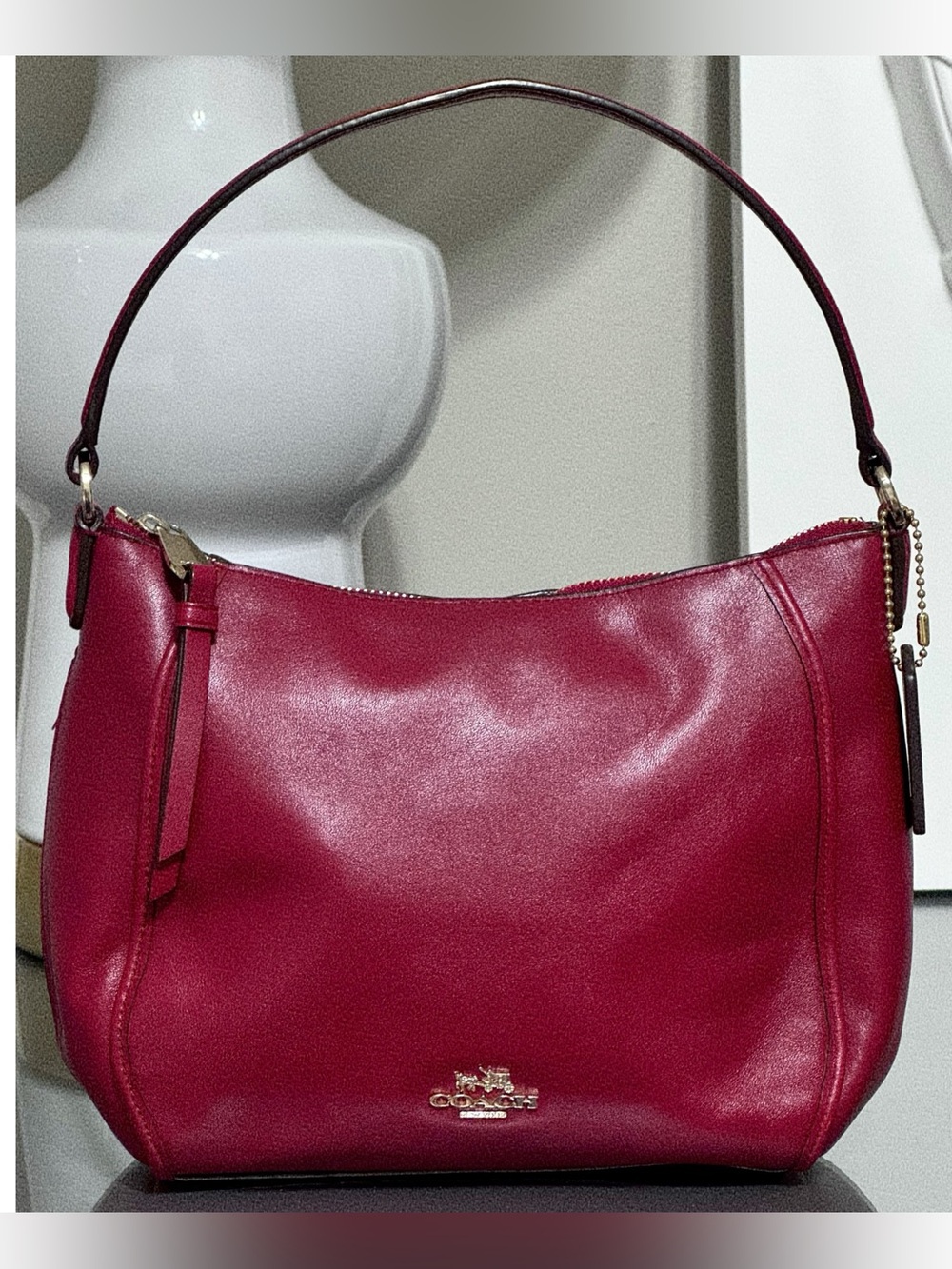 COACH Madison Top Handle RED Leather Hobo Handbag